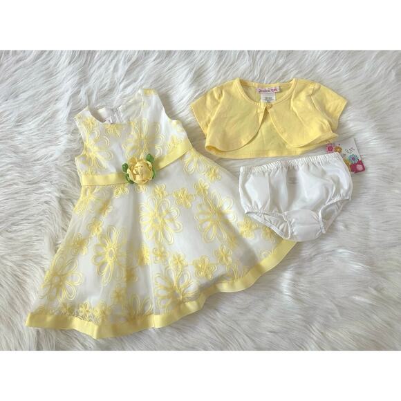 NWT Jessica Ann 3 PC Set Dress Sweater Bloomers Size 18 Month Wedding Spring